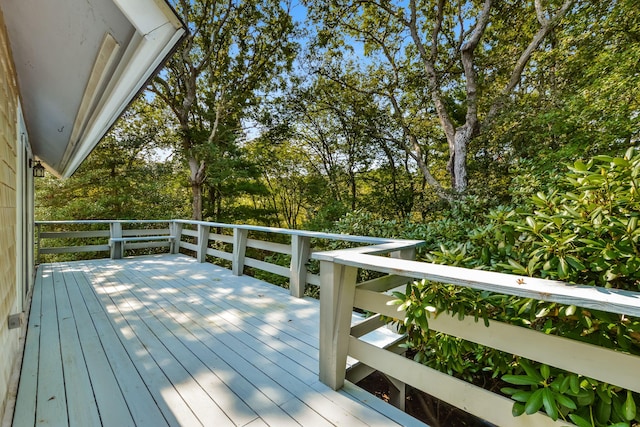 41 Halyard Ln, Mashpee, MA 02649 - wooden terrace featuring view of wooded area