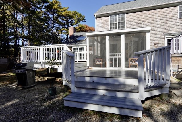 57 Camden Ln, Mashpee, MA 02649 - wooden terrace with a sunroom and grilling area