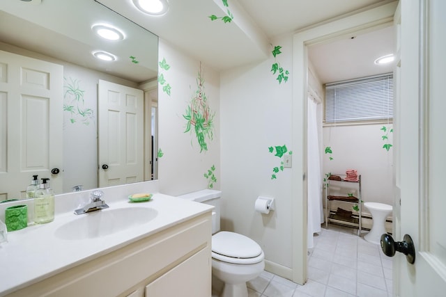 full bath featuring toilet, tile patterned flooring, and vanity