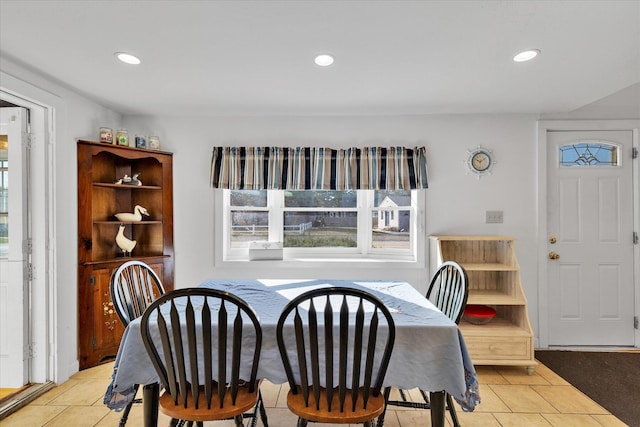 188 Captain Chase Rd, Dennis Port, MA 02639 - dining space with light tile patterned floors and recessed lighting