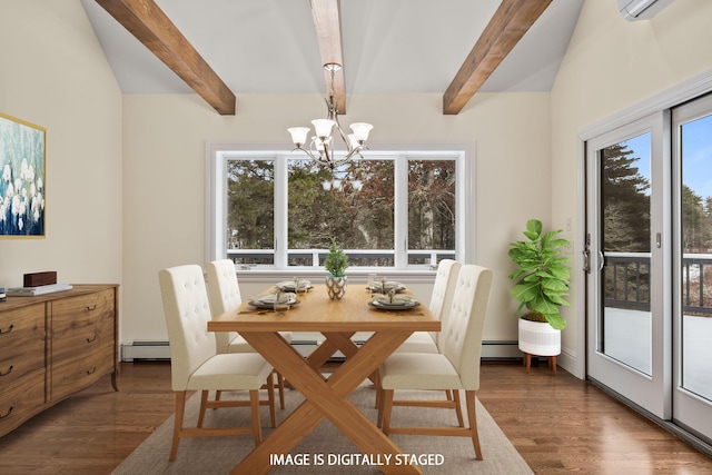 507 S Orleans Rd, Orleans, MA 02653 - dining space with a chandelier, plenty of natural light, beam ceiling, and wood finished floors
