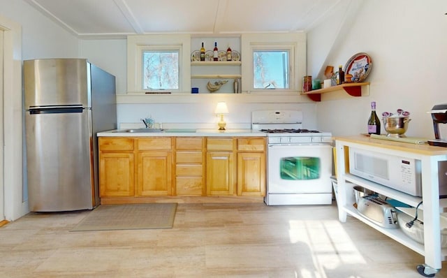 kitchen with sink, a wealth of natural light, and white appliances