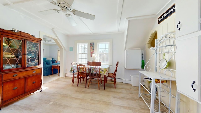 dining room featuring a baseboard radiator and ceiling fan