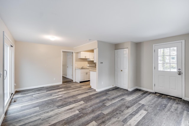 entrance foyer with baseboards and wood finished floors
