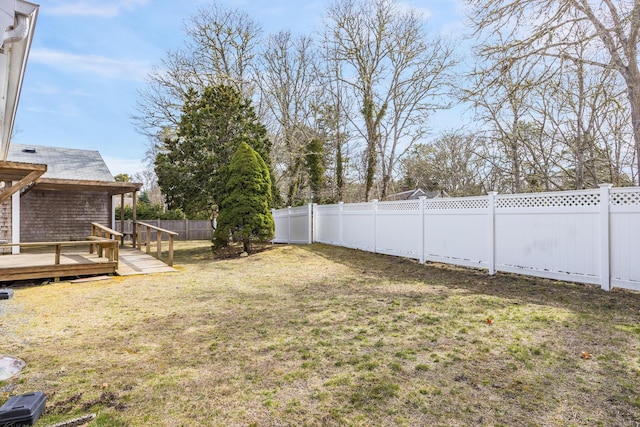 view of yard featuring a deck and a fenced backyard