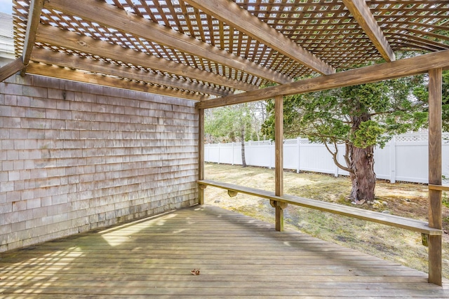 wooden deck featuring a fenced backyard