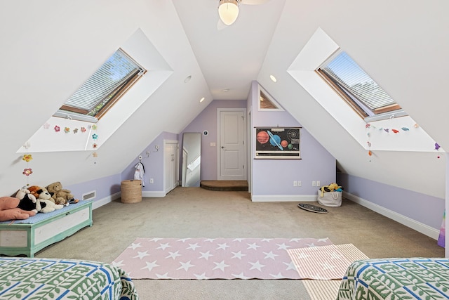 130 Daniels Dr, Wellfleet, MA 02667 - carpeted bedroom with a skylight and vaulted ceiling