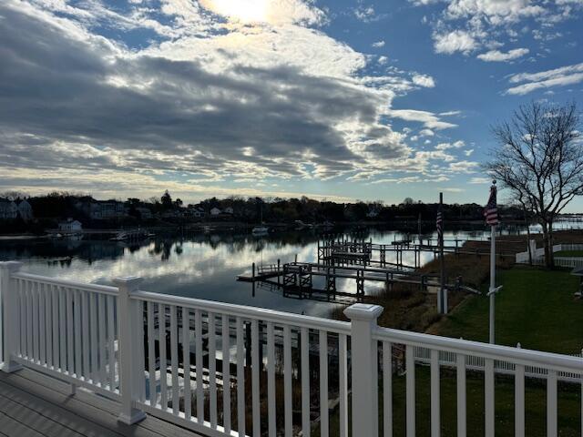 dock area with a water view