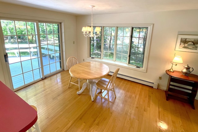 40 Appaloosa Way, Marstons Mills, MA 02648 - dining space featuring a baseboard heating unit, a chandelier, and light wood-type flooring