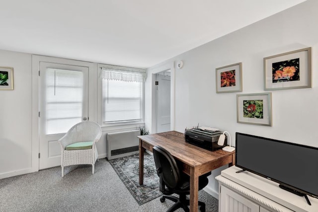 office area with radiator and carpet floors