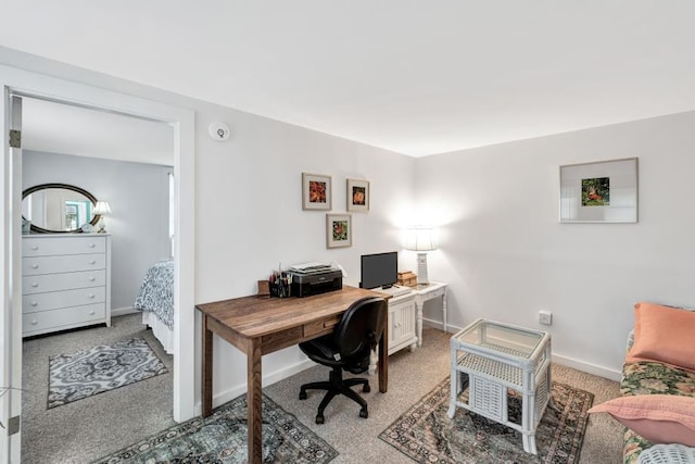view of carpeted home office