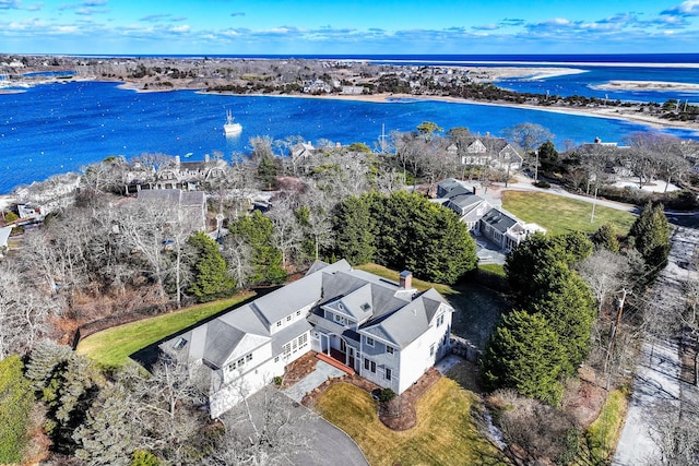 aerial view with a water view