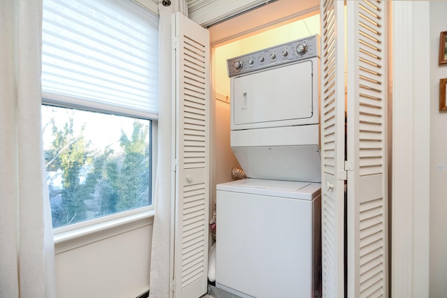 14 Harold St Unit 6-D, Harwich Port, MA 02646 - laundry room featuring stacked washer / drying machine