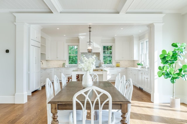 71 Towhee Ln, Orleans, MA 02653 - dining space featuring light wood-style floors, ornamental molding, and recessed lighting