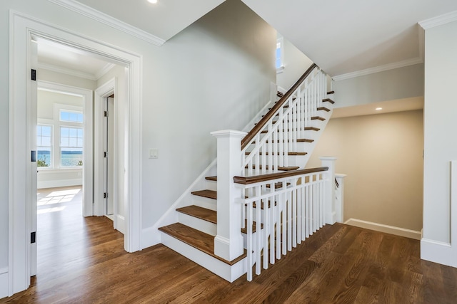 71 Towhee Ln, Orleans, MA 02653 - stairs with crown molding, recessed lighting, baseboards, and wood finished floors