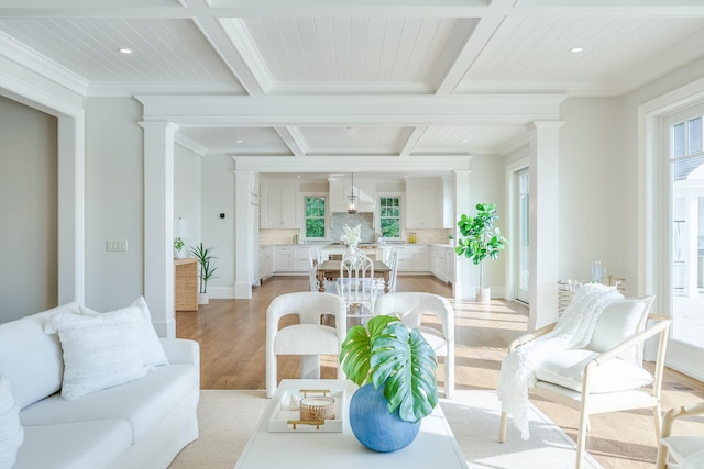 71 Towhee Ln, Orleans, MA 02653 - sunroom / solarium featuring coffered ceiling and beam ceiling