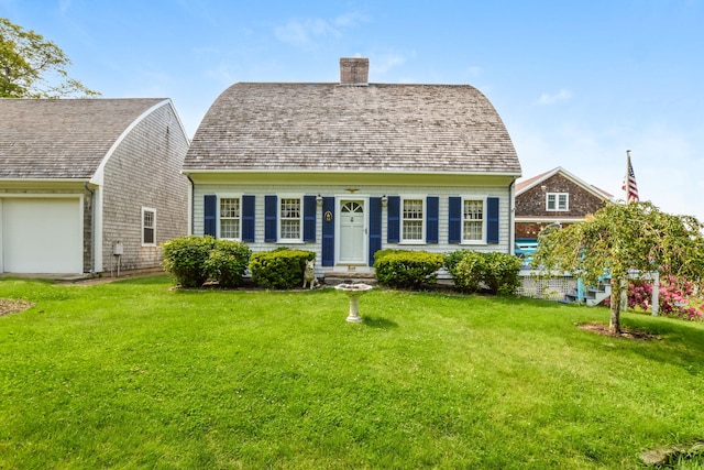 12 Taunton Ave, Marion, MA 02738 - view of front of home with a chimney, a front lawn, and a garage