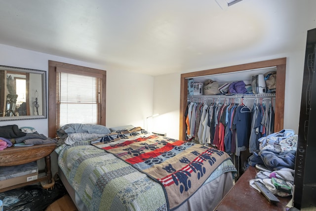 bedroom with a closet and wood finished floors