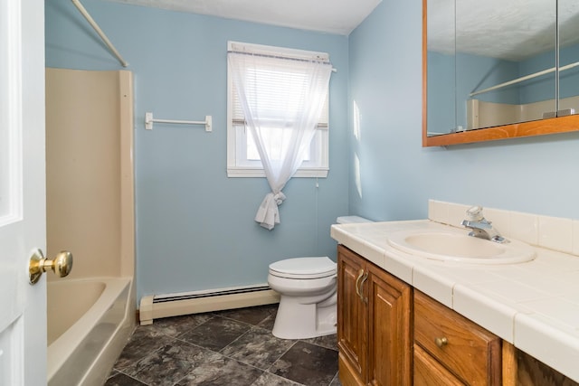 62 Windsor Rd, Sandwich, MA 02563 - full bathroom featuring vanity, washtub / shower combination, toilet, and baseboard heating