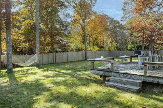 view of yard with a wooden deck