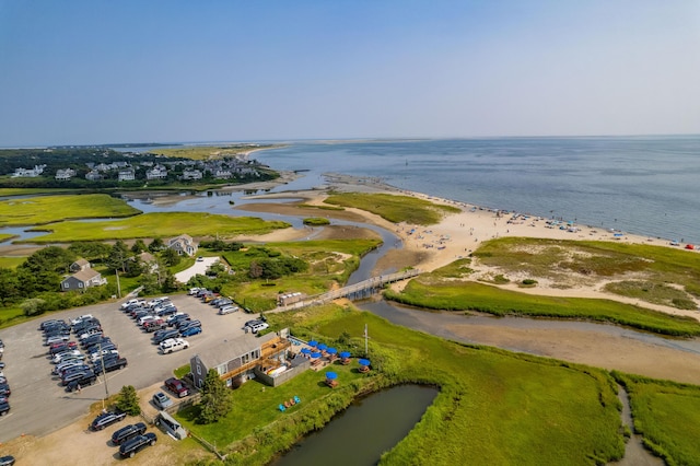 aerial view featuring a beach view and a water view