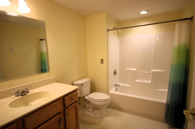 110 Dillingham Ave Unit 215U, Falmouth, MA 02540 - bathroom with toilet, vanity, shower / bath combination with curtain, recessed lighting, and tile patterned flooring