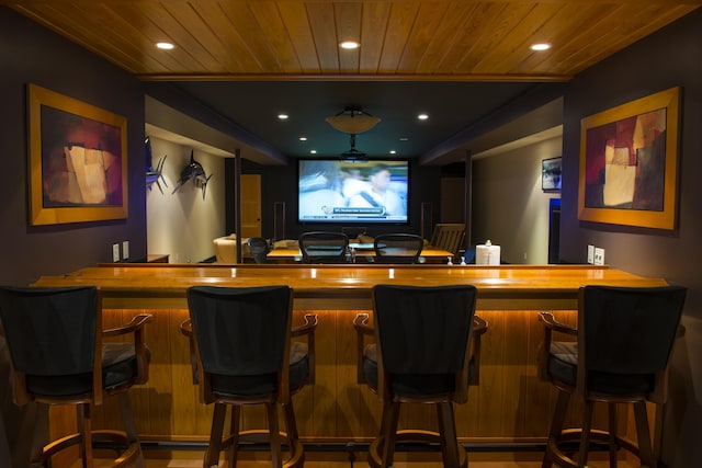 71 Stoney Hill Rd, Tisbury, MA 02568 - cinema room with wood ceiling, recessed lighting, and a dry bar