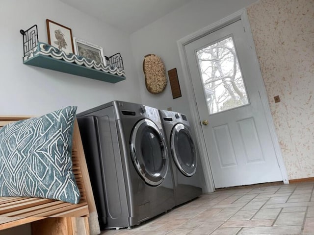 5 Penobscot Way, Harwich, MA 02645 - laundry area featuring wallpapered walls, laundry area, baseboards, and independent washer and dryer