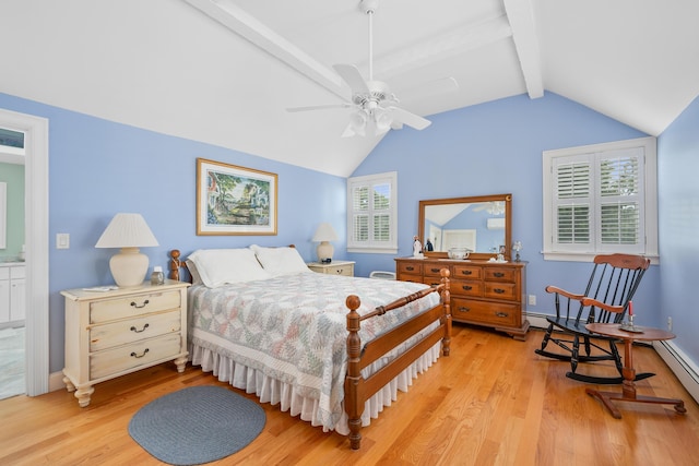 bedroom with light wood finished floors and ceiling fan