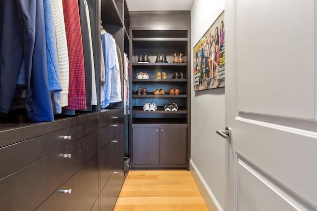 spacious closet featuring light hardwood / wood-style flooring