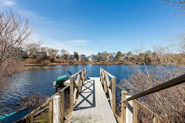 view of dock with a water view