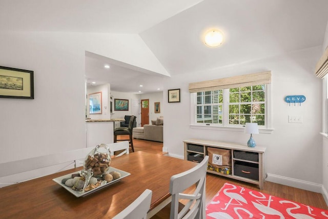 33 Beach Rd, Orleans, MA 02653 - dining space featuring vaulted ceiling and wood finished floors