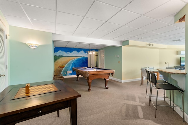 142 Greely Ave, Centerville, MA 02632 - playroom featuring carpet floors, billiards table, and a paneled ceiling