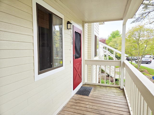 wooden terrace with stairway
