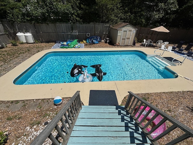 35 Tecumseh Rd, Wellfleet, MA 02667 - view of pool with a storage unit, a fenced backyard, and a patio