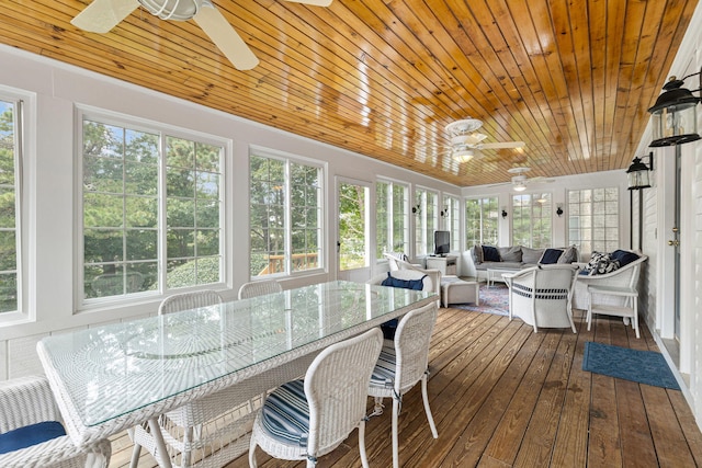 62-64 Old Fish House, South Dennis, MA 02660 - sunroom / solarium with a ceiling fan, an outdoor living space, plenty of natural light, and wooden ceiling