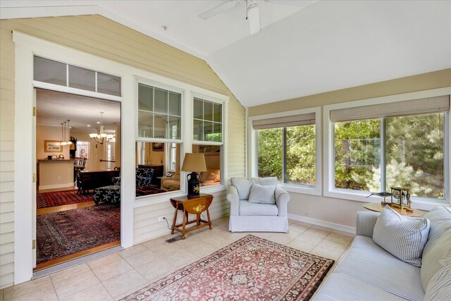 17 Chadwick Ct, Mashpee, MA 02649 - sunroom / solarium with tile patterned floors, a chandelier, baseboards, and lofted ceiling