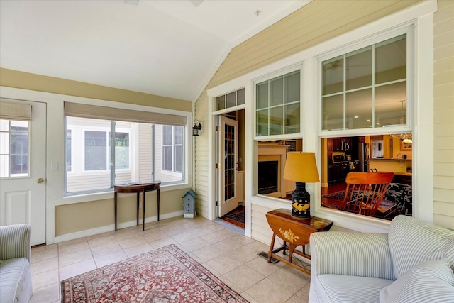 17 Chadwick Ct, Mashpee, MA 02649 - sunroom featuring vaulted ceiling, tile patterned floors, and baseboards