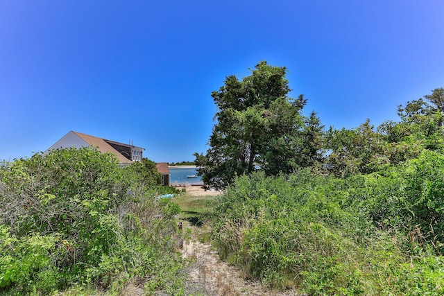 view of yard with a water view