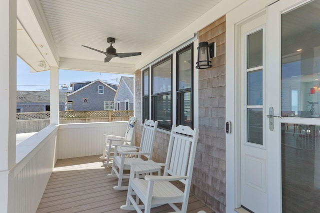 494 Shore Rd, North Truro, MA 02652 - wooden terrace featuring covered porch and a ceiling fan