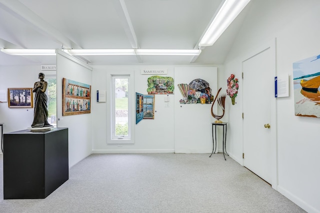 foyer featuring light carpet