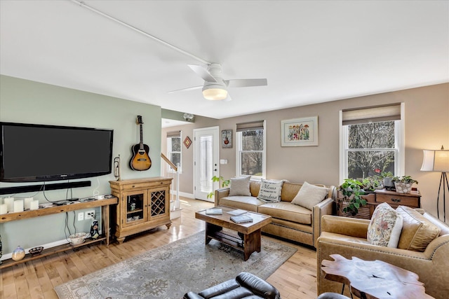 51 Buccaneer Way, Mashpee, MA 02649 - living area with plenty of natural light, wood-type flooring, and a ceiling fan