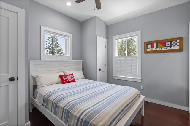 4 Race Rd Unit U2, Provincetown, MA 02657 - bedroom with wood finished floors, a ceiling fan, and recessed lighting