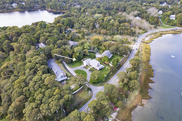 aerial view featuring a water view