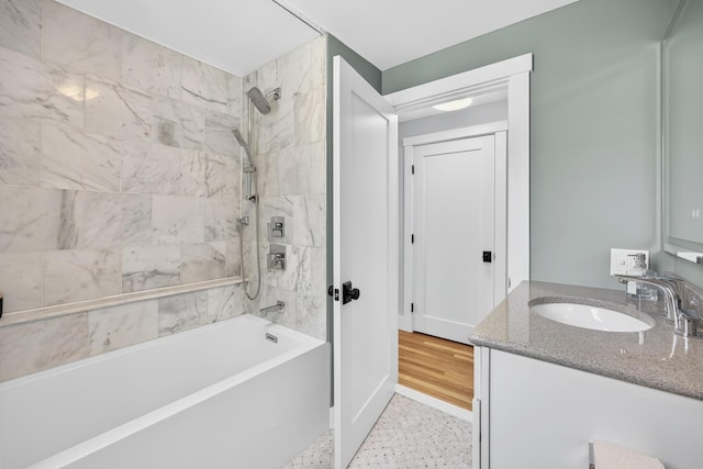 44 Squirrel, Eastham, MA 02642 - full bath featuring vanity, washtub / shower combination, and speckle patterned floor