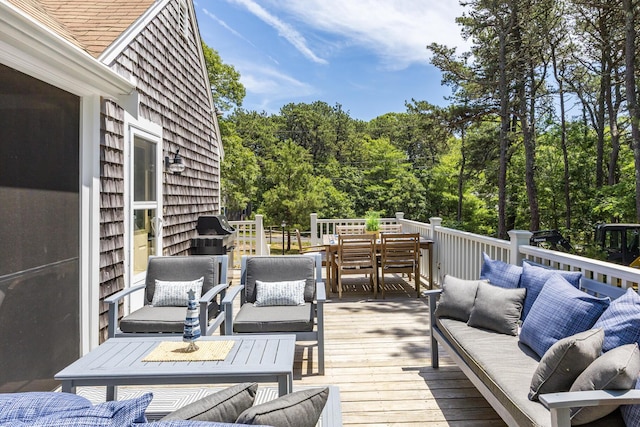 44 Squirrel, Eastham, MA 02642 - wooden terrace with an outdoor living space, outdoor dining space, and area for grilling