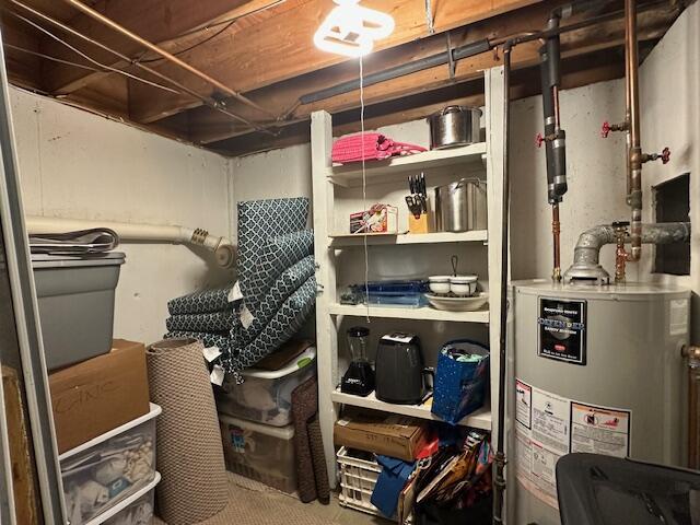 storage room featuring gas water heater