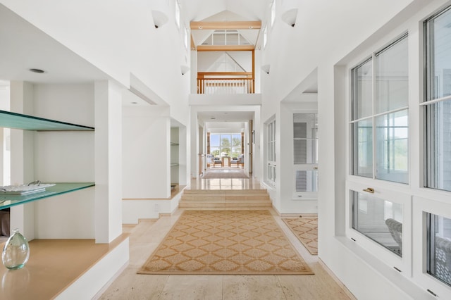 foyer entrance with a high ceiling and tile patterned floors