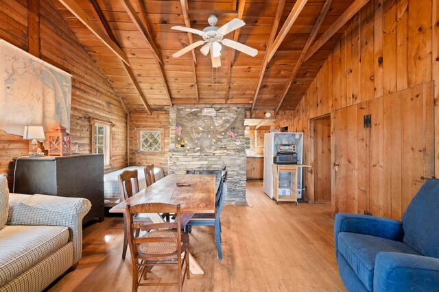 23 Pine Ridge Rd, Buzzards Bay, MA 02532 - dining space with wooden ceiling, wood finished floors, and lofted ceiling with beams