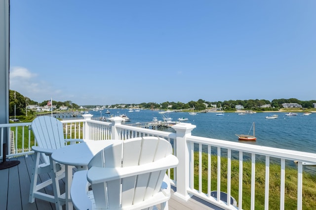 wooden terrace with a water view